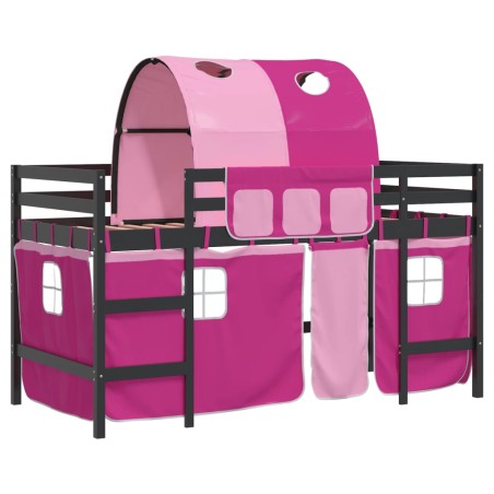 vidaXL Letto a Soppalco con Tunnel Bambini Rosa 90x190cm Massello Pino