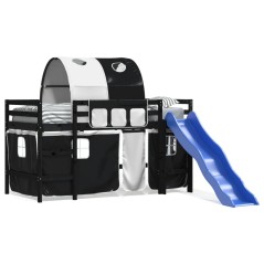 vidaXL Letto a Soppalco con Tunnel Bambini Bianco e Nero 90x190cm Pino