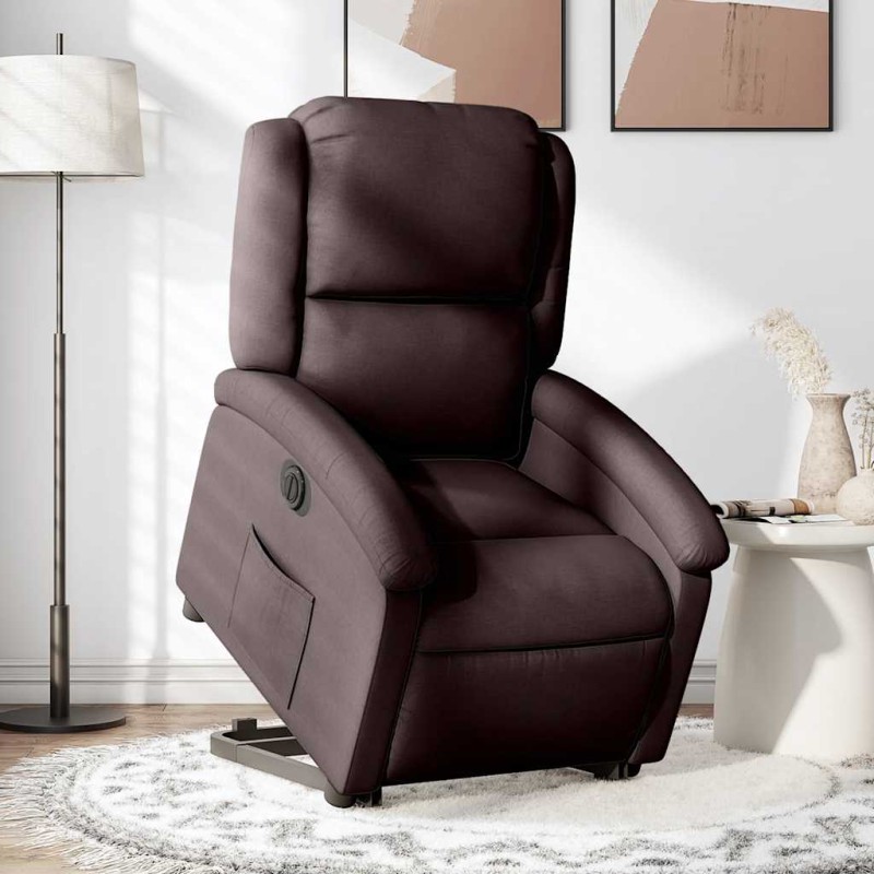 vidaXL Poltrona Alzapersona Reclinante Elettrica Marrone Scuro Tessuto