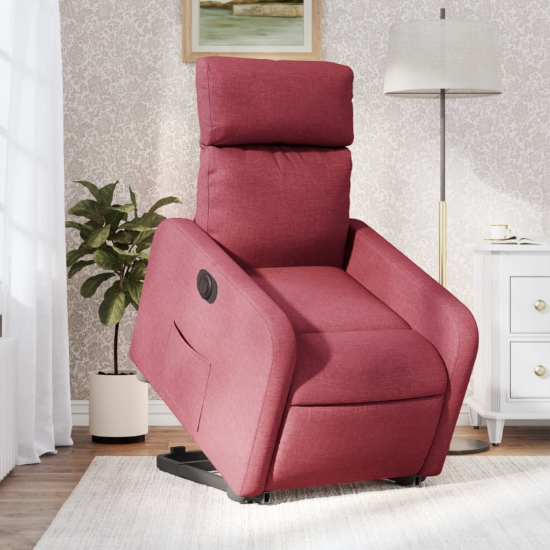 vidaXL Poltrona Alzapersona Reclinabile Elettrica Rosso Vino Tessuto