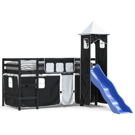 vidaXL Letto a Soppalco con Torre Bambini Bianco e Nero 80x200cm Pino