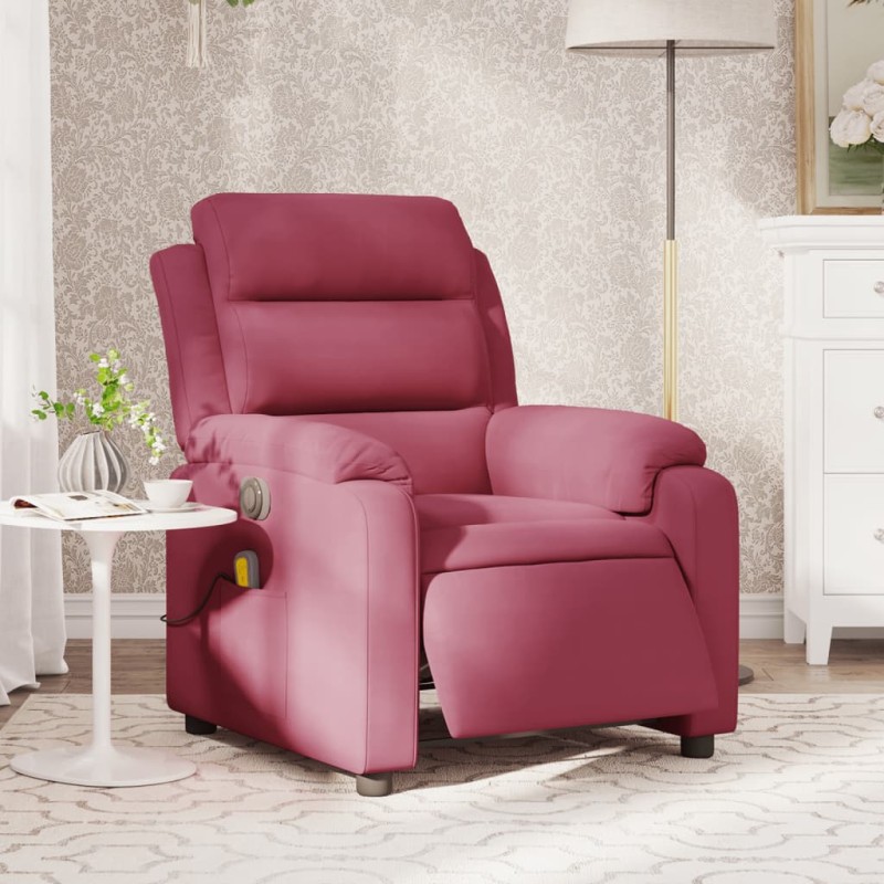vidaXL Poltrona Massaggiante Reclinabile Elettrica Rosso Vino Velluto
