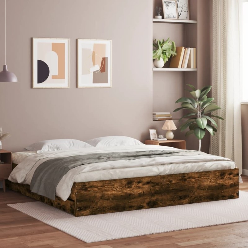 vidaXL Giroletto con Cassetti Rovere Fumo 200x200 cm Legno Multistrato vidaXL Giroletto con Cassetti Rovere Fumo 200x200 cm Legno Multistrato