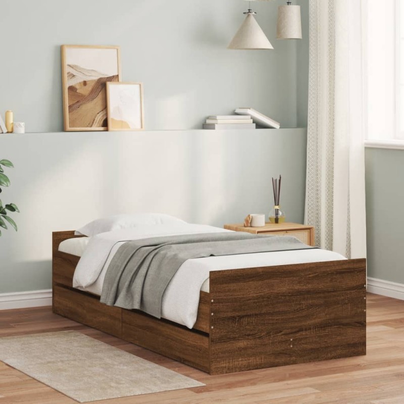 vidaXL Giroletto con Cassetti Rovere Marrone 75x190 cm Small Single vidaXL Giroletto con Cassetti Rovere Marrone 75x190 cm Small Single