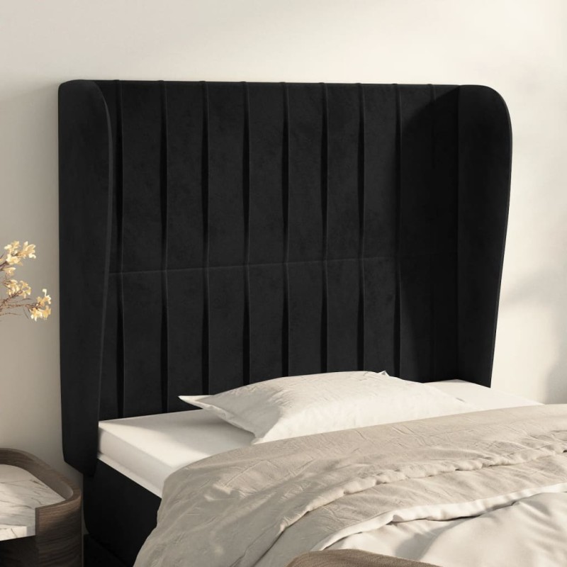 Testiera ad Orecchio Nera 93x23x118/128 cm in Velluto Testiera ad Orecchio Nera 93x23x118/128 cm in Velluto
