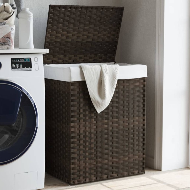 vidaXL Cesto Biancheria Coperchio Marrone Scuro 46x33x60 cm Polyrattan vidaXL Cesto Biancheria Coperchio Marrone Scuro 46x33x60 cm Polyrattan