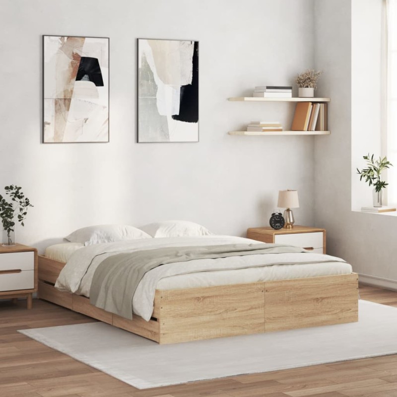 vidaXL Giroletto Cassetti Rovere Sonoma 150x200 cm Legno Multistrato vidaXL Giroletto Cassetti Rovere Sonoma 150x200 cm Legno Multistrato