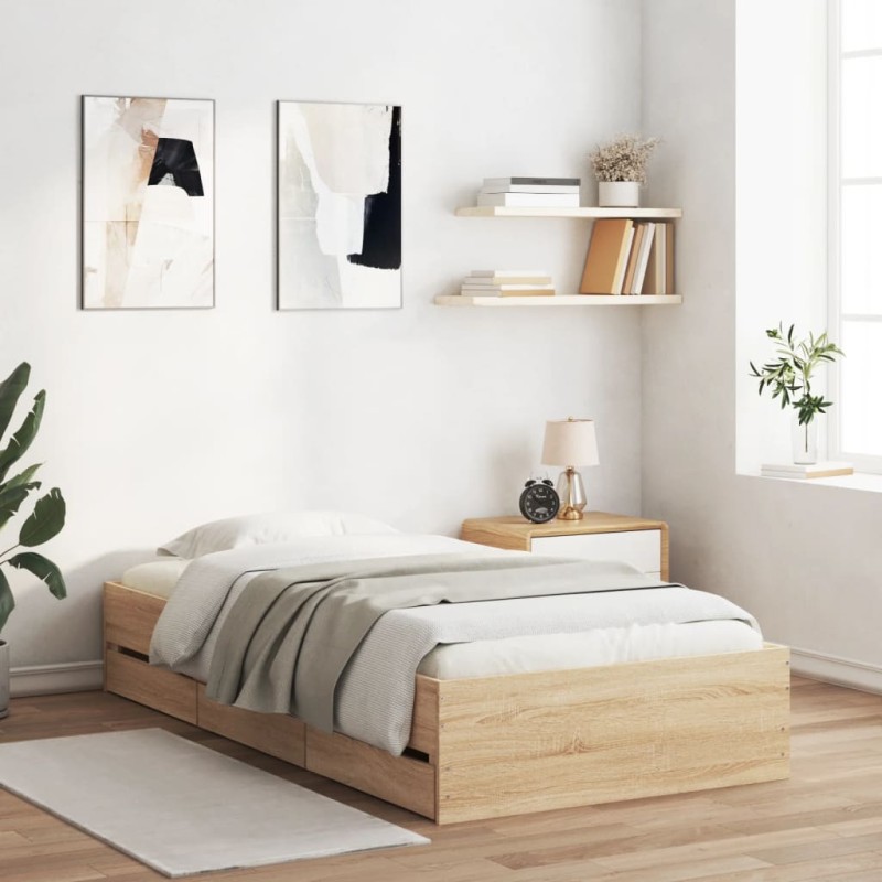 vidaXL Giroletto Cassetti Rovere Sonoma 100x200 cm Legno Multistrato vidaXL Giroletto Cassetti Rovere Sonoma 100x200 cm Legno Multistrato