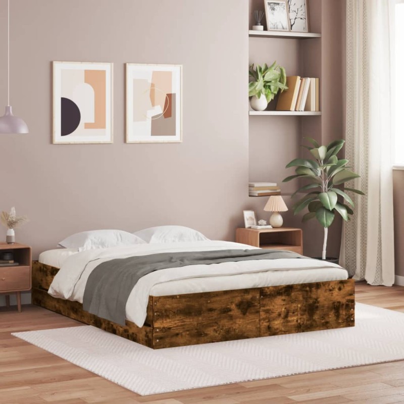 vidaXL Giroletto con Cassetti Rovere Fumo 140x200 cm Legno Multistrato vidaXL Giroletto con Cassetti Rovere Fumo 140x200 cm Legno Multistrato