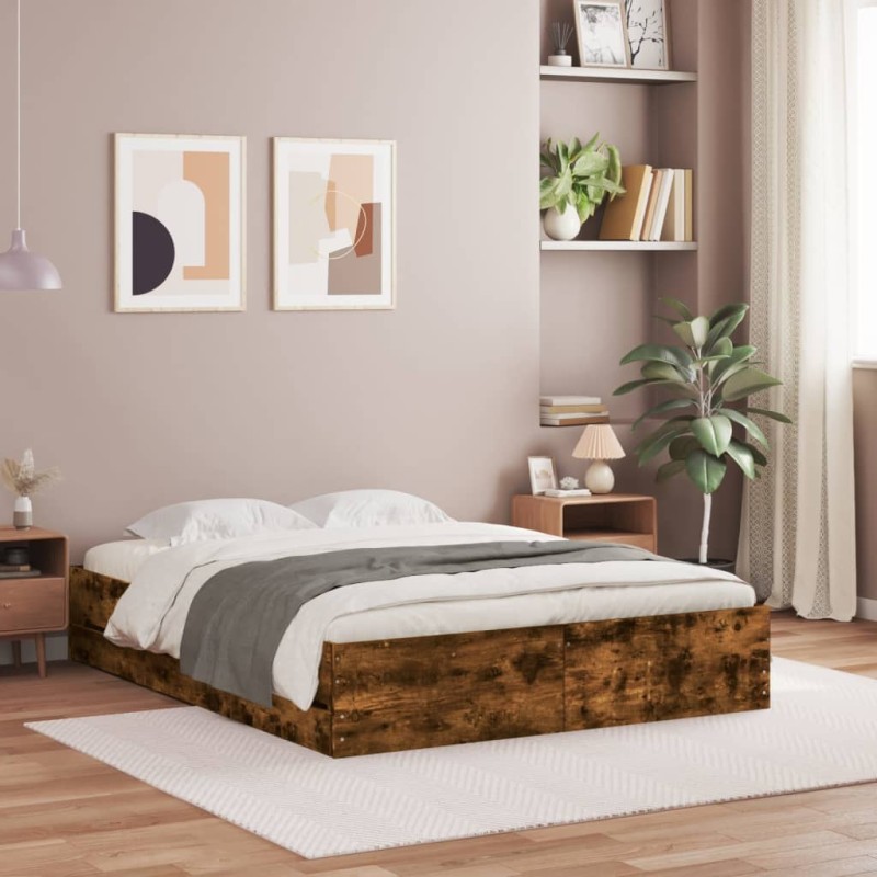 vidaXL Giroletto con Cassetti Rovere Fumo 140x190 cm Legno Multistrato vidaXL Giroletto con Cassetti Rovere Fumo 140x190 cm Legno Multistrato