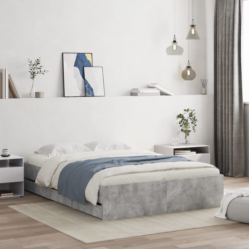 vidaXL Giroletto Cassetti Grigio Cemento 135x190 cm Legno Multistrato vidaXL Giroletto Cassetti Grigio Cemento 135x190 cm Legno Multistrato