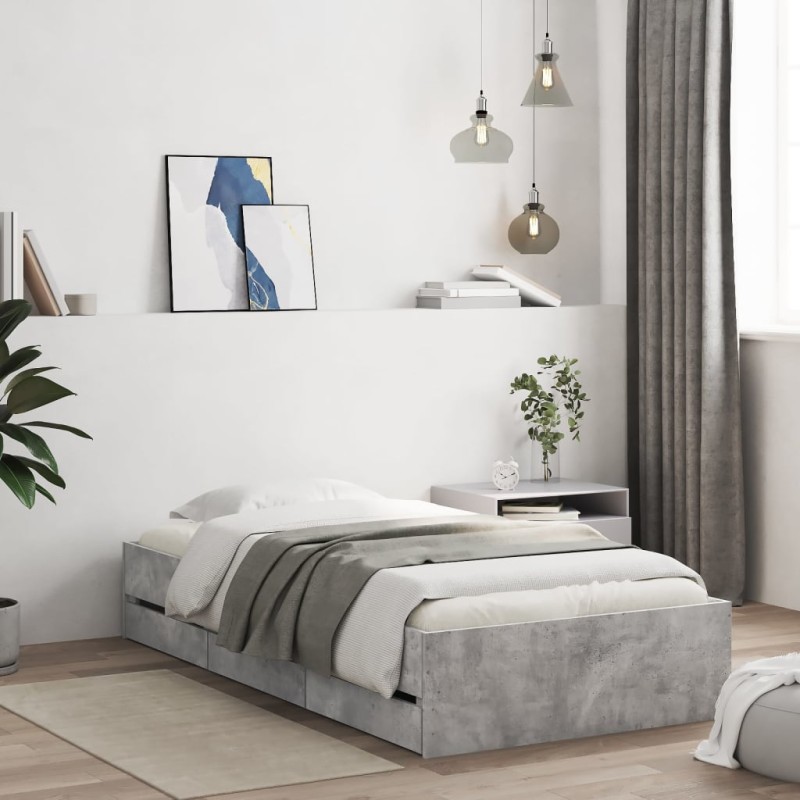 vidaXL Giroletto Cassetti Grigio Cemento 75x190 cm Legno Multistrato vidaXL Giroletto Cassetti Grigio Cemento 75x190 cm Legno Multistrato