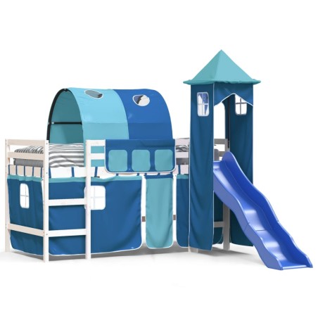 vidaXL Letto a Soppalco con Torre Bambini Blu 90x190cm Massello Pino