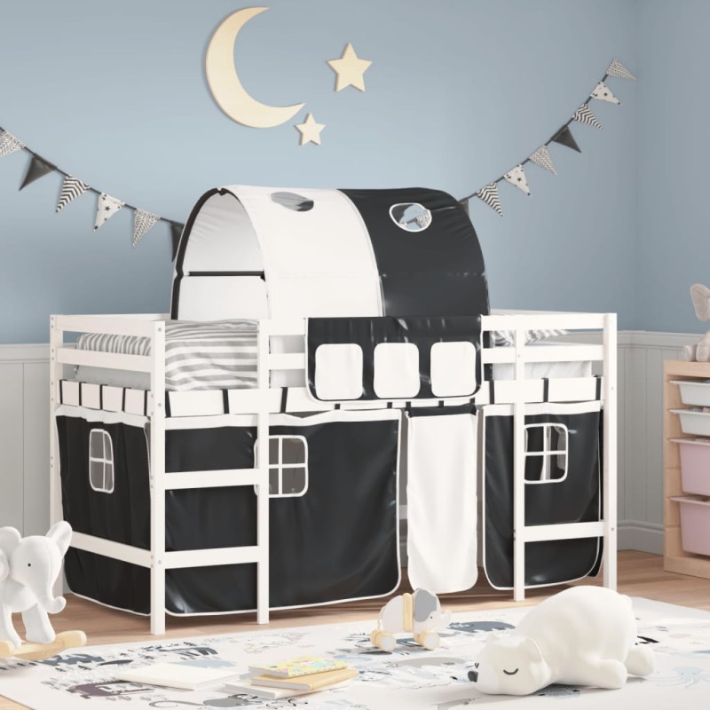 vidaXL Letto a Soppalco con Tunnel Bambini Bianco e Nero 90x200cm Pino vidaXL Letto a Soppalco con Tunnel Bambini Bianco e Nero 90x200cm Pino
