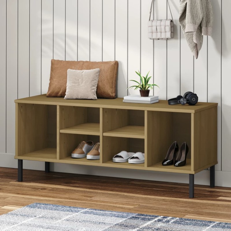 Scarpiera Gambe Metallo Marrone 106x35x45cm Legno Massello OSLO Scarpiera Gambe Metallo Marrone 106x35x45cm Legno Massello OSLO