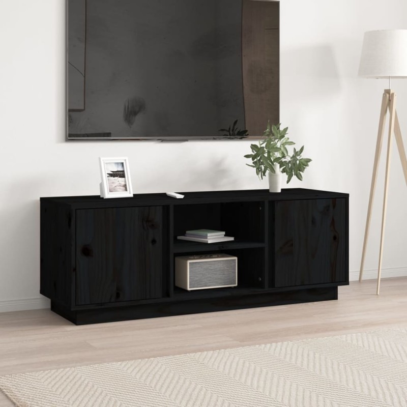 Mobile Porta TV Nera 110x35x40,5 cm in Legno Massello di Pino Mobile Porta TV Nera 110x35x40,5 cm in Legno Massello di Pino