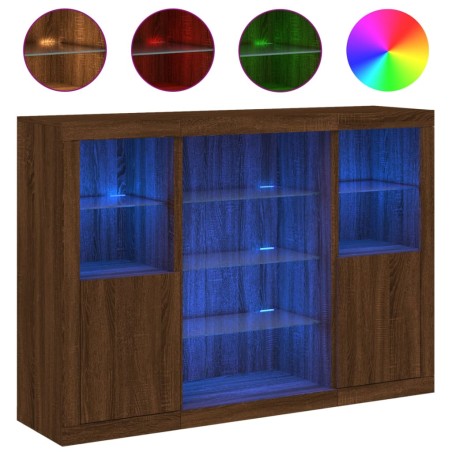 vidaXL Credenze con Luci LED 3 pz Rovere Marrone in Legno Multistrato