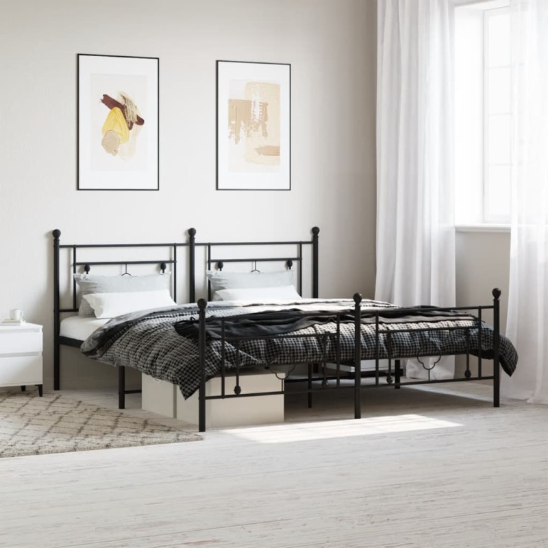 vidaXL Giroletto con Testiera e Pediera Metallo Nero 183x213 cm 