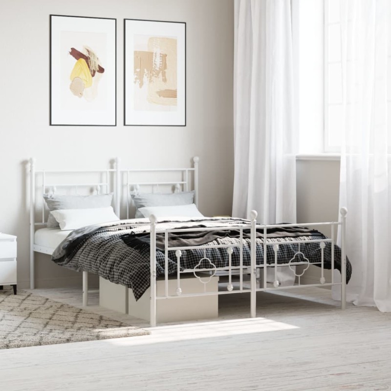 vidaXL Giroletto con Testiera e Pediera Metallo Bianco 135x190 cm vidaXL Giroletto con Testiera e Pediera Metallo Bianco 135x190 cm