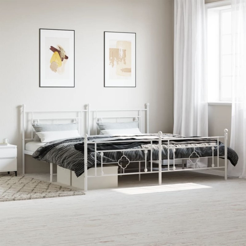 vidaXL Giroletto con Testiera e Pediera Metallo Bianco 200x200 cm vidaXL Giroletto con Testiera e Pediera Metallo Bianco 200x200 cm