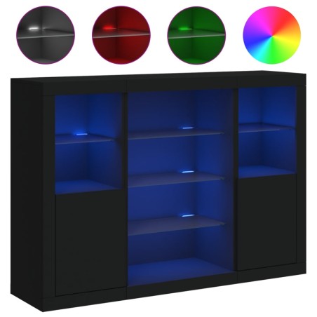 vidaXL Credenze con Luci LED 3 pz Nere in Legno Multistrato