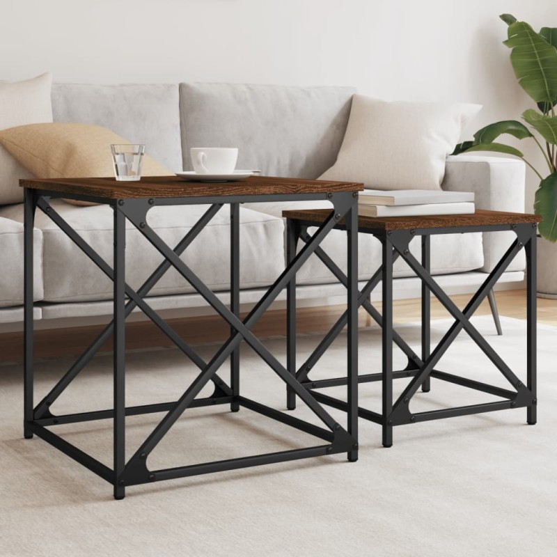 vidaXL Tavolini Impilabili 2 pz Rovere Marrone in Legno Multistrato vidaXL Tavolini Impilabili 2 pz Rovere Marrone in Legno Multistrato