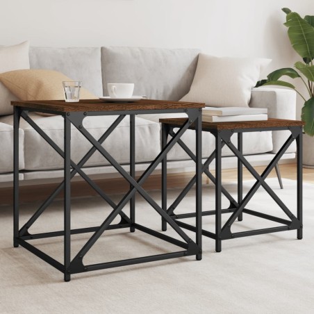 vidaXL Tavolini Impilabili 2 pz Rovere Marrone in Legno Multistrato