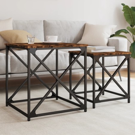 vidaXL Tavolini Impilabili 2 pz Rovere Fumo in Legno Multistrato
