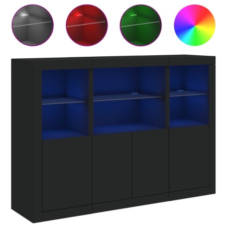 vidaXL Credenze con Luci LED 3 pz Nere in Legno Multistrato