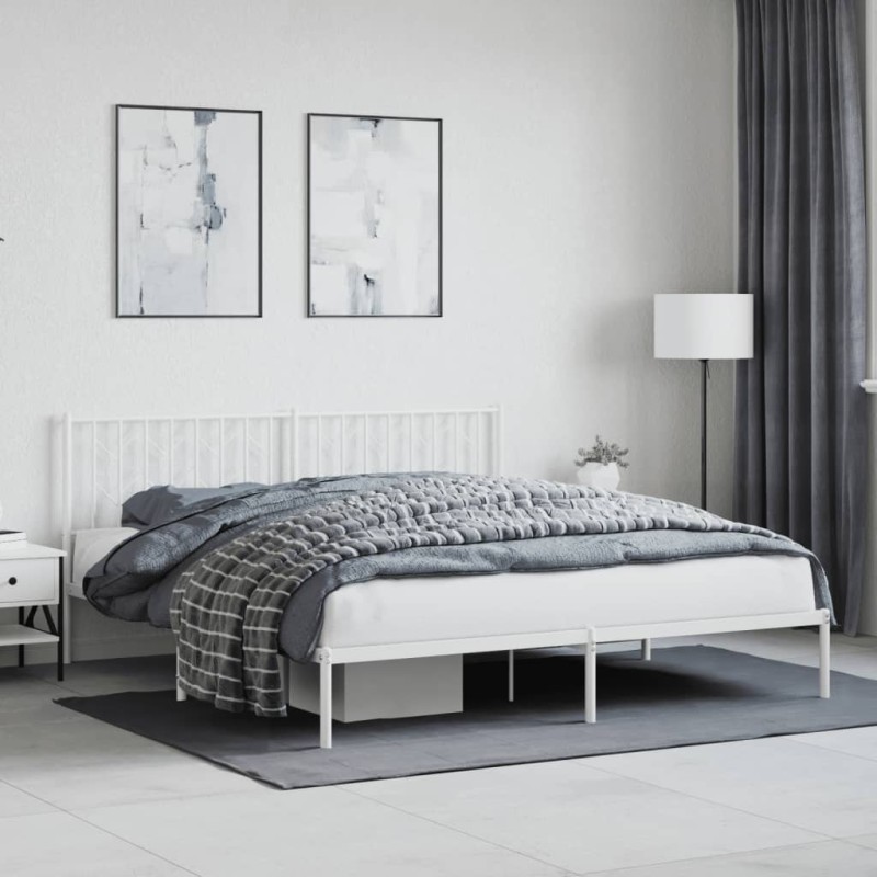 vidaXL Giroletto con Testiera Metallo Bianco 183x213 cm vidaXL Giroletto con Testiera Metallo Bianco 183x213 cm