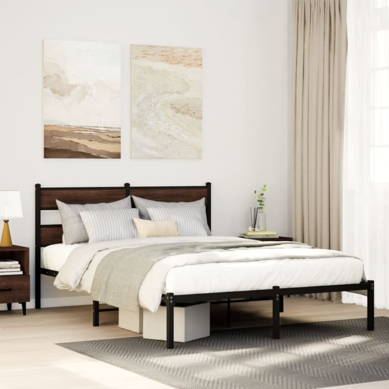 vidaXL Giroletto senza Materasso con Testiera Rovere Marrone 160x200cm vidaXL Giroletto senza Materasso con Testiera Rovere Marrone 160x200cm