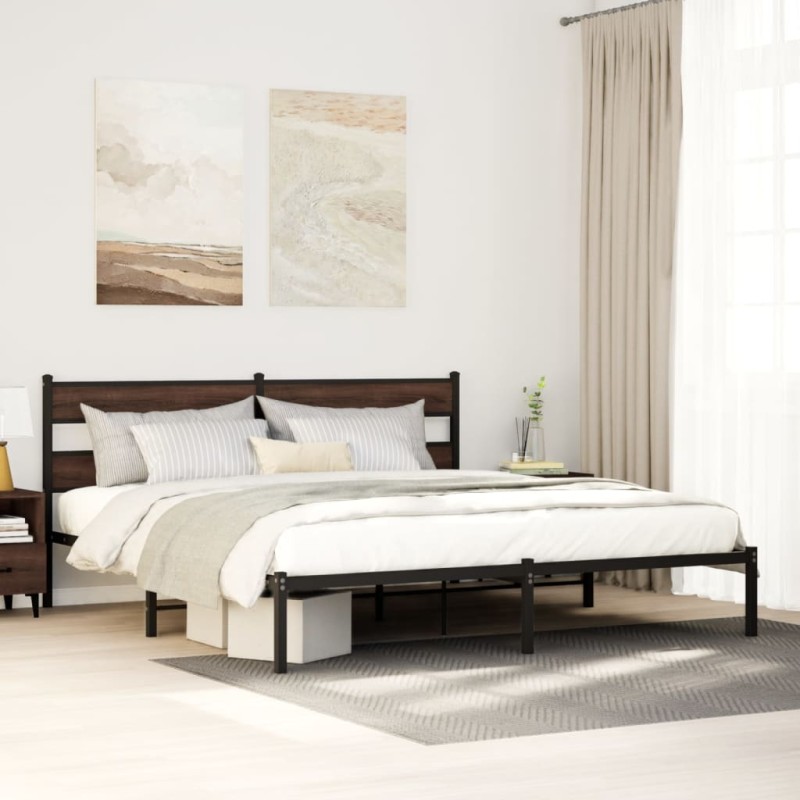 vidaXL Giroletto senza Materasso con Testiera Rovere Marrone 183x213cm vidaXL Giroletto senza Materasso con Testiera Rovere Marrone 183x213cm