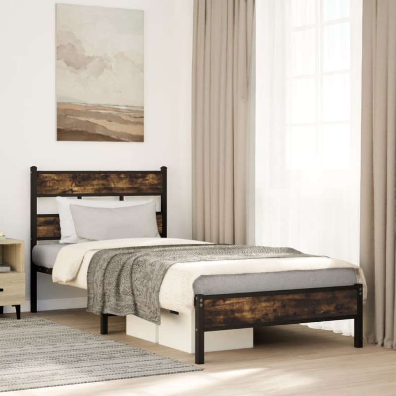 vidaXL Giroletto senza Materasso con Testiera Rovere Sonoma 100x190 cm vidaXL Giroletto senza Materasso con Testiera Rovere Sonoma 100x190 cm