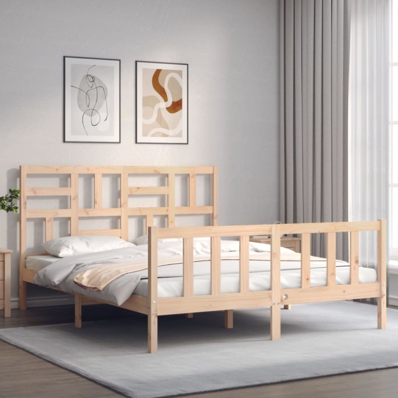 vidaXL Giroletto con Testiera King Size in Legno Massello vidaXL Giroletto con Testiera King Size in Legno Massello