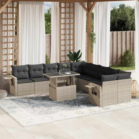 vidaXL Set Divani da Giardino 11 pz con Cuscini in Polyrattan Grigio