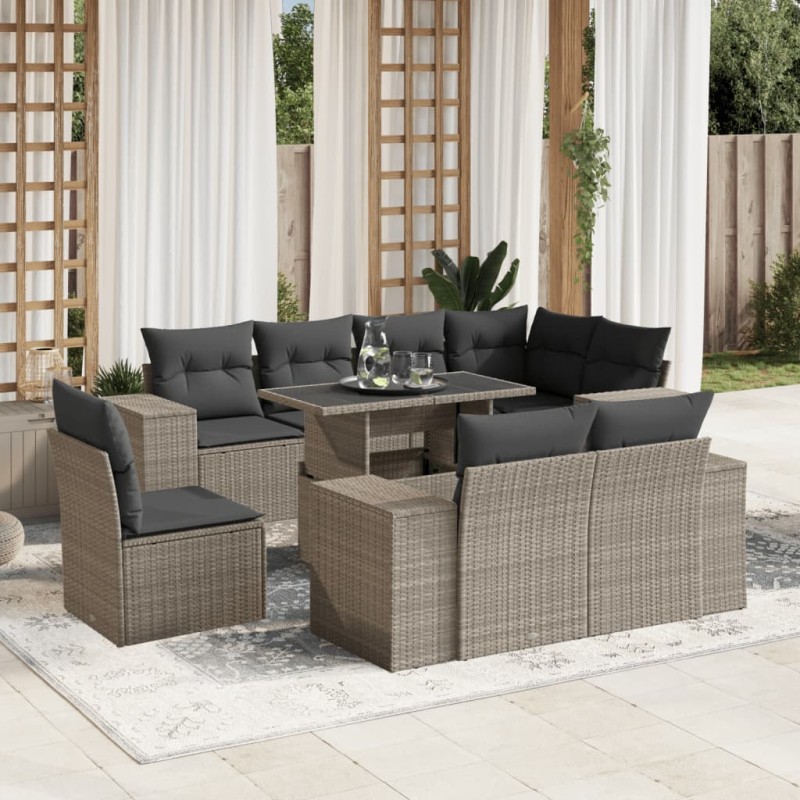 vidaXL Set Divano da Giardino 9pz con Cuscini Grigio Chiaro Polyrattan vidaXL Set Divano da Giardino 9pz con Cuscini Grigio Chiaro Polyrattan