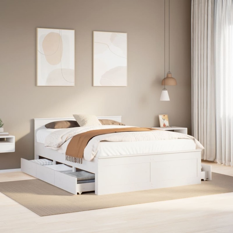vidaXL Giroletto senza Materasso con Testata Bianco 150x200 cm Pino vidaXL Giroletto senza Materasso con Testata Bianco 150x200 cm Pino