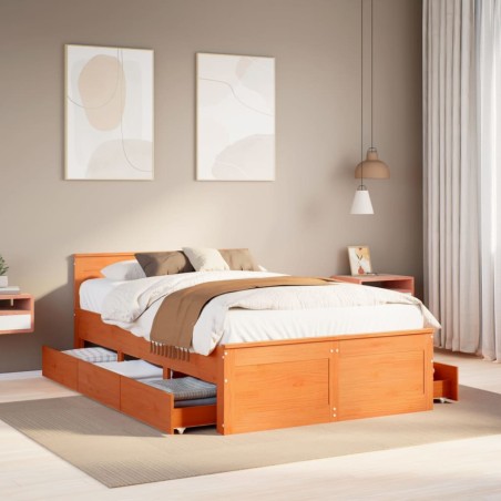 vidaXL Giroletto senza Materasso con Testata Marrone Cera 135x190 Pino