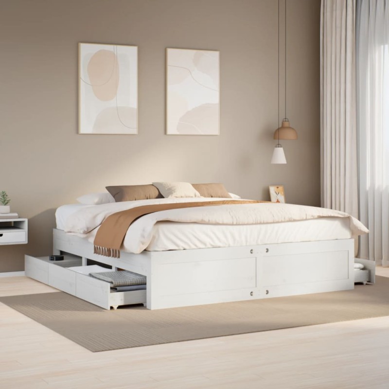 vidaXL Giroletto senza Materasso con Cassetti Bianco 180x200 cm Pino vidaXL Giroletto senza Materasso con Cassetti Bianco 180x200 cm Pino