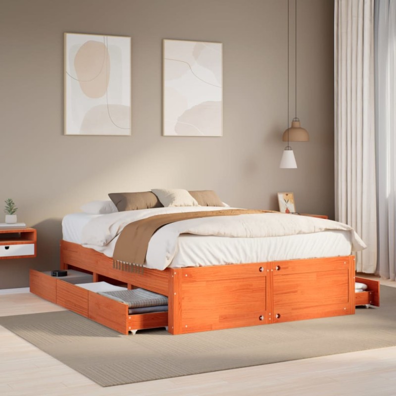 vidaXL Giroletto senza Materasso con Cassetti Marrone Cera 140x200Pino