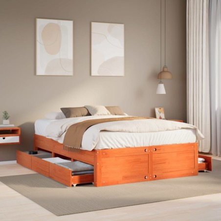 vidaXL Giroletto senza Materasso con Cassetti Marrone Cera 140x200Pino