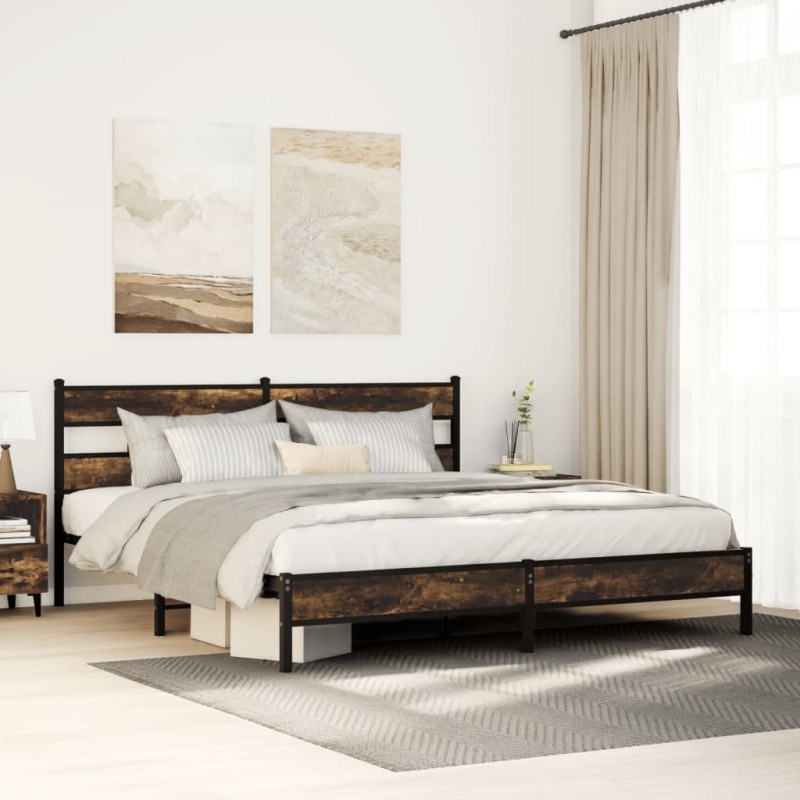 vidaXL Giroletto senza Materaso in Metallo Rovere Fumo 193x203 cm vidaXL Giroletto senza Materaso in Metallo Rovere Fumo 193x203 cm