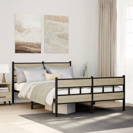 vidaXL Giroletto senza Materaso in Metallo Rovere Sonoma 160x200 cm