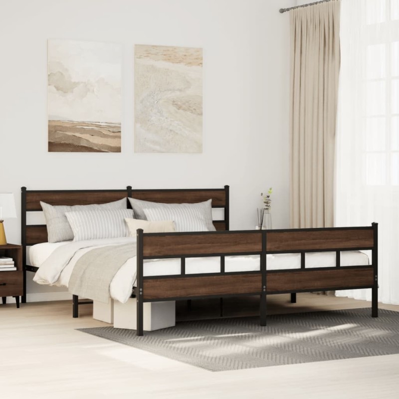 vidaXL Giroletto senza Materaso in Metallo Rovere Marrone 180x200 cm