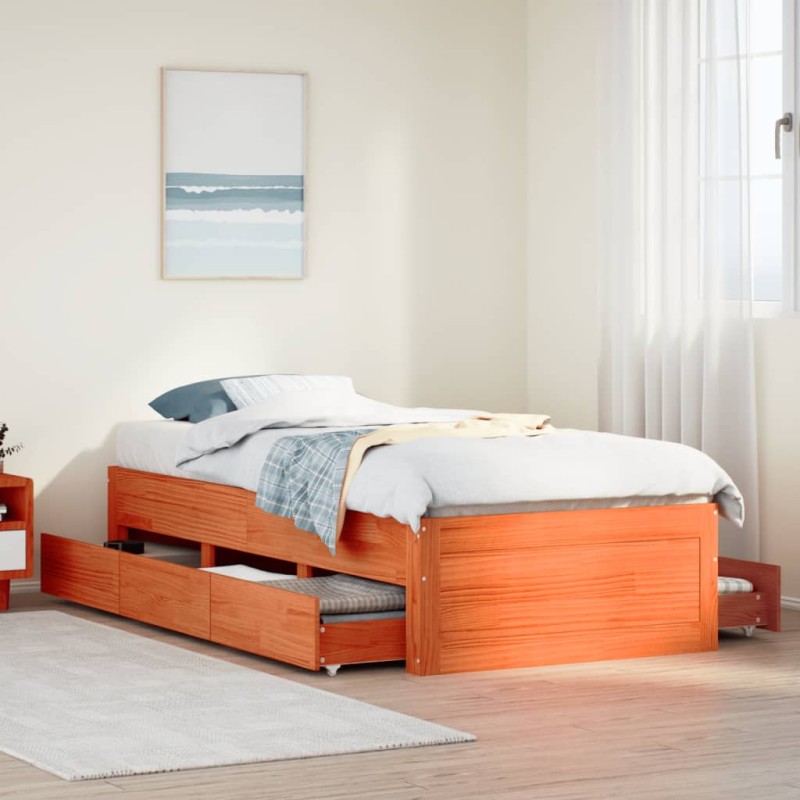 vidaXL Giroletto senza Materasso con Cassetti Marrone Cera 100x200 cm vidaXL Giroletto senza Materasso con Cassetti Marrone Cera 100x200 cm