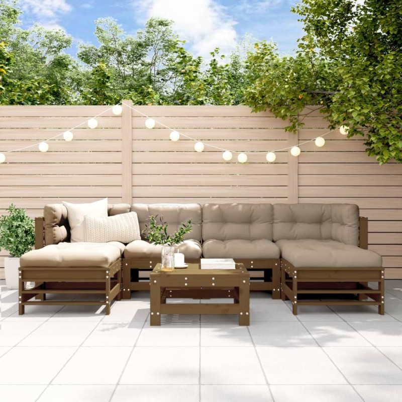 vidaXL Set Salotto da Giardino 7 pz ambra in Legno Massello di Pino vidaXL Set Salotto da Giardino 7 pz ambra in Legno Massello di Pino