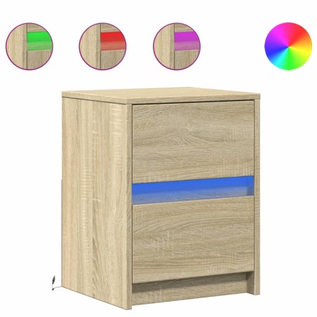 vidaXL Comodino con Luci LED Rovere Sonoma in Legno Multistrato