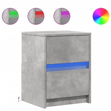 vidaXL Comodini con Luci LED 2pz Grigio Cemento in Legno Multistrato