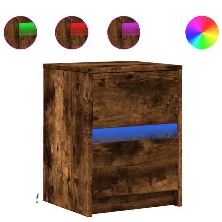 vidaXL Comodini con Luci LED 2pz Rovere Fumo in Legno Multistrato