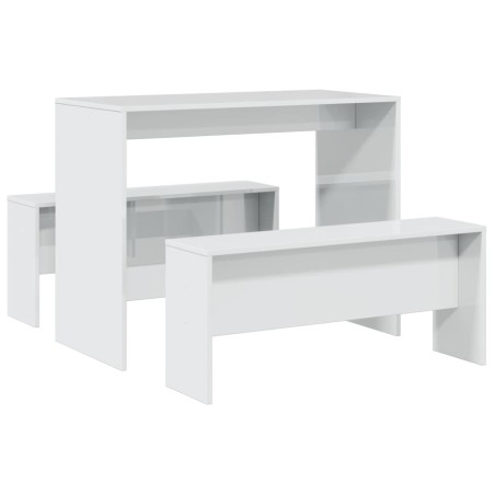 vidaXL Set Tavolo da Pranzo e Panche 3 pz Bianco Lucido in Truciolato